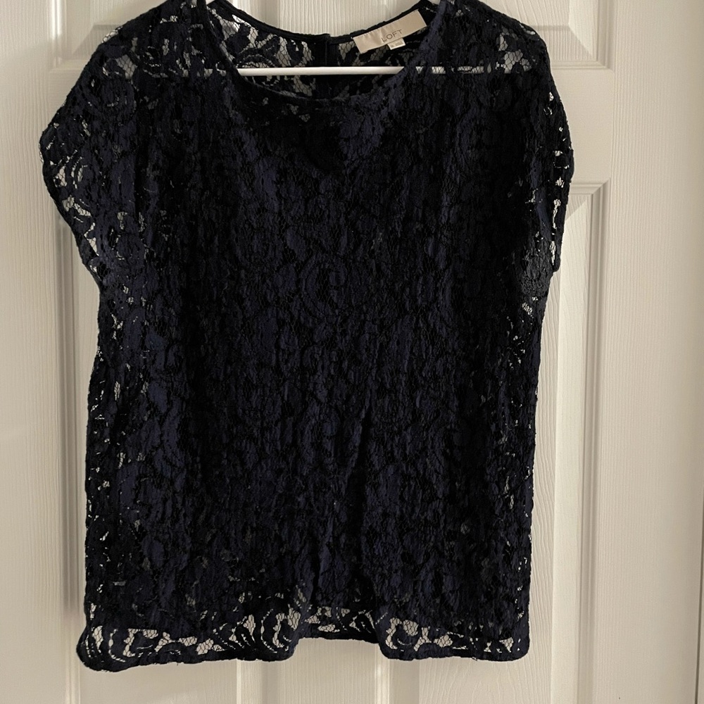 Loft Navy Blue Lace Top